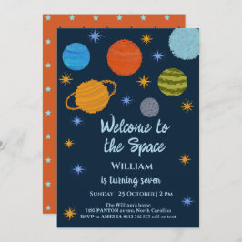Invitación Planetas espaciales Galaxy Stars Boy Baby Shower
