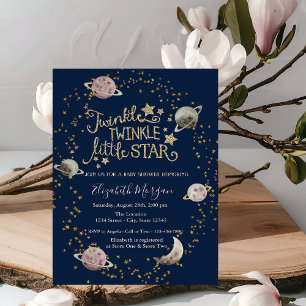 Invitación Planetas, Estrellas Doradas Brillan Fiesta de Baby