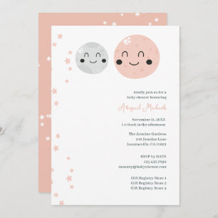 Invitación Planetas rosas y grises cortos, ducha para bebé