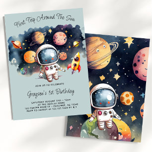 Invitación Planetas ultraespaciales Dusty Blue First Birday