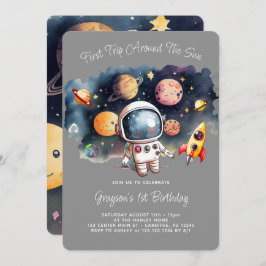 Invitación Planetas ultraespaciales Gris Primer Cumpleaños
