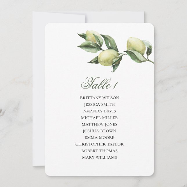 Invitación Plano de asientos de olivo. Plan de boda italiano. (Anverso)