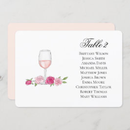 Invitación Plano de asientos de rosas. Copa de vino. Boda flo