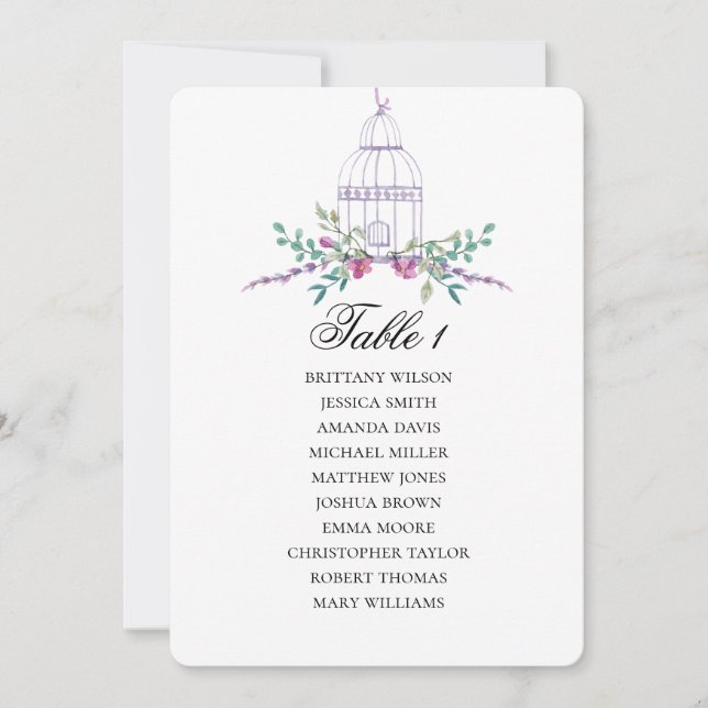 Invitación Plano de boda floral. Esquema de asientos en jaula (Anverso)