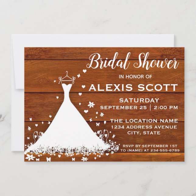 Invitación Plano de madera rústico y ducha de Boda (Anverso)