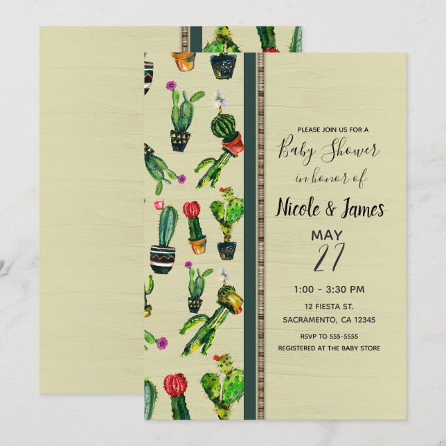 Invitación Planta de Cactus del Suroeste para Baby Shower Nat (Anverso / Reverso)