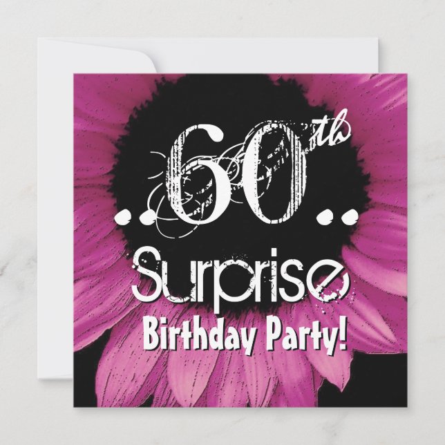 Invitación Planta de cumpleaños sorpresa 60 de girasol rosado (Anverso)