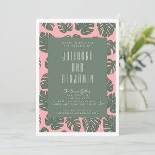 Invitación Planta de Hoja de Monstera Botánica Rosa Verde Bod