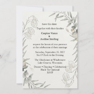 Invitación Planta de Honestidad, Follaje de Eucalipto, Línea