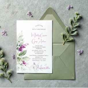 Invitación Planta de lavanda morada - Boda de fondo morado