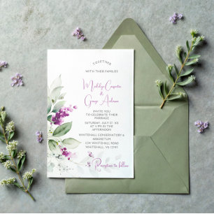 Invitación Planta de lavanda morada y Boda de fondo verde