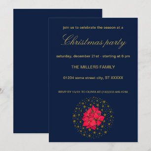 Invitación Planta de poinsettia roja sobre cielo azul estrell