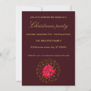 Invitación Planta de poinsettia roja sobre cielo rojo estrell