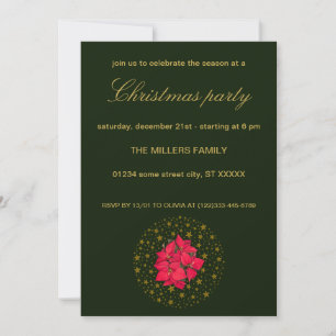 Invitación Planta de poinsettia roja sobre cielo verde estrel