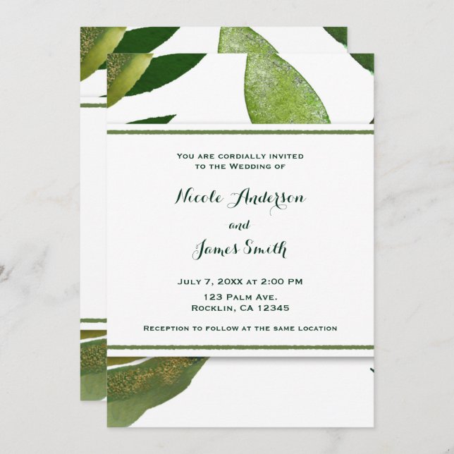 Invitación Planta de vidrio botánico verde deja elegante matr (Anverso / Reverso)