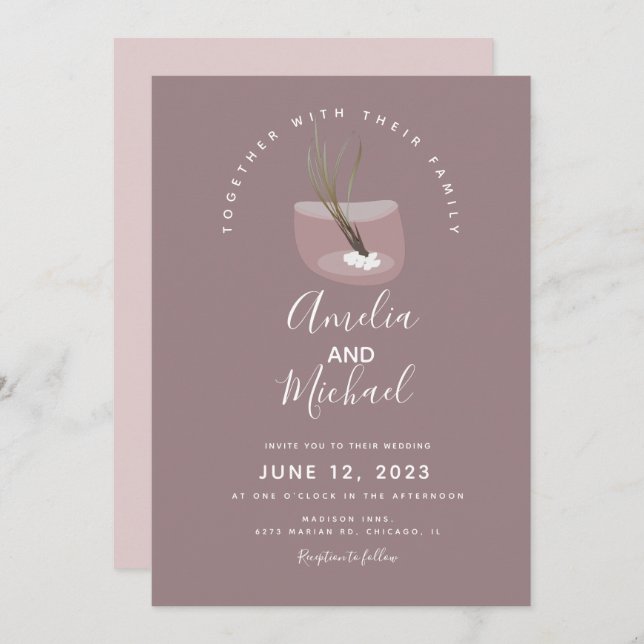 Invitación Planta moderna de Tillandsia en Terarrium Boda (Anverso / Reverso)