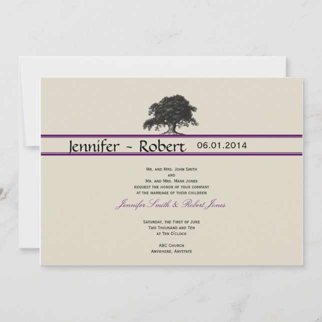 Invitación Plantación de roble en boda púrpura (Anverso)