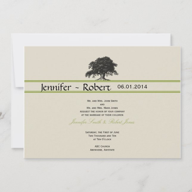 Invitación Plantación de robles en boda verde (Anverso)