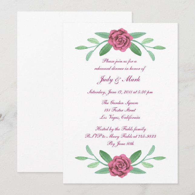 Invitación Plantación de vegetación floral rosa Foliage Rehea (Anverso / Reverso)
