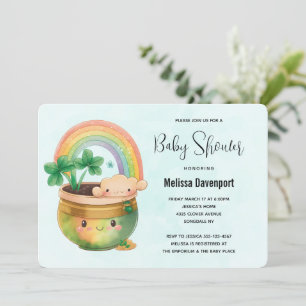 Invitación Plantador lindo con Baby Shower arcoiris y trébol