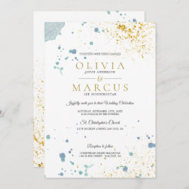 Invitación Plantas acuáticas modernas de color azul y oro bod