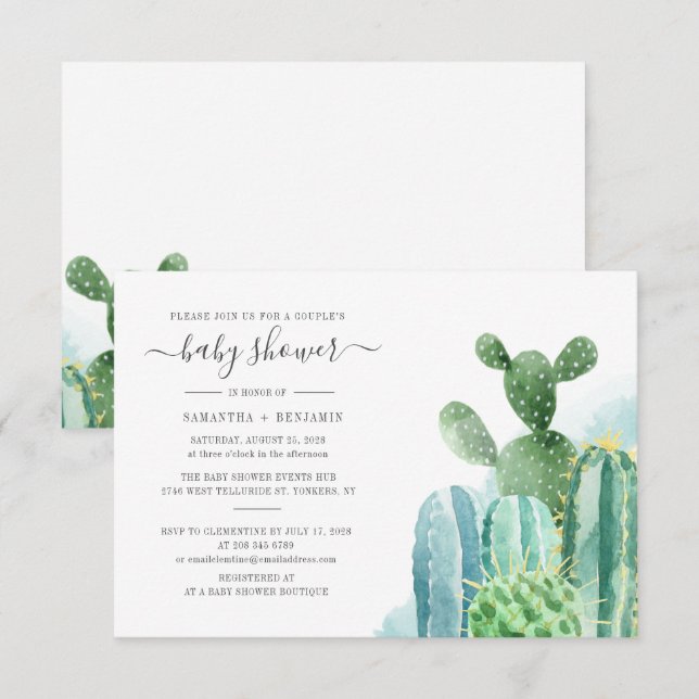 Invitación Plantas Cactus botánicas Parejas Baby Shower (Anverso / Reverso)