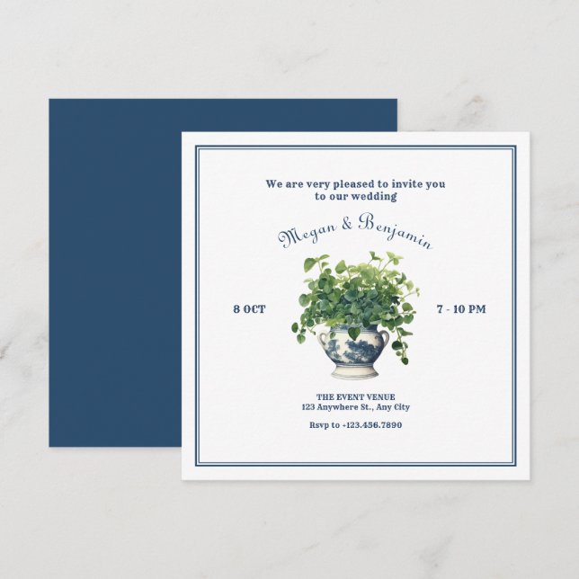 Invitación Plantas con boda de jarrón artístico (Anverso / Reverso)