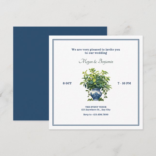 Invitación Plantas con boda de jarrón artístico (Anverso / Reverso)