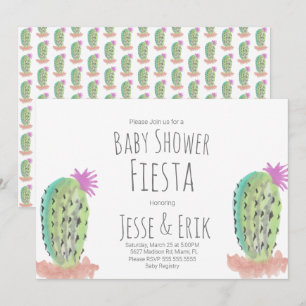 Invitación Plantas de Cactus Acuarela Pintadas a Mano Baby Sh