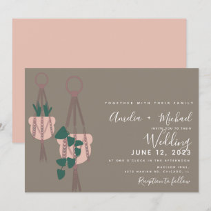Invitación Plantas de cactus modernas macramé botánico boda