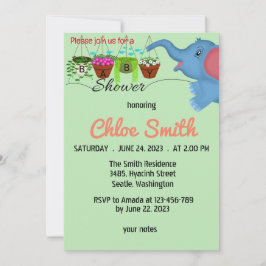 Invitación Plantas de flores para elefantes de Baby Shower