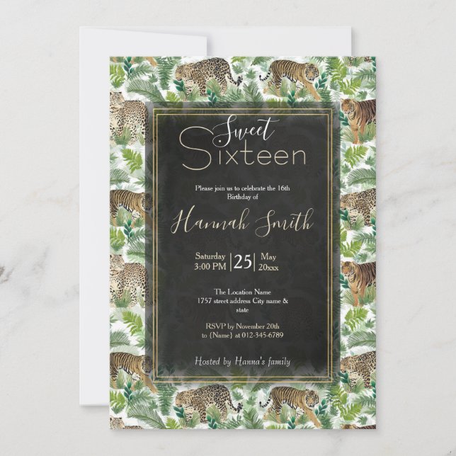 Invitación Plantas de selva de tigres leopardos modernos (Anverso)