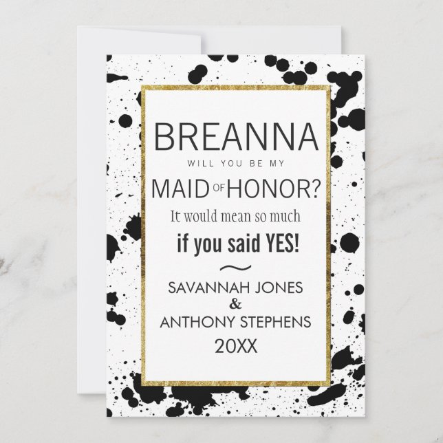 Invitación Plantas de tinta negra y doncella de honor invita (Anverso)