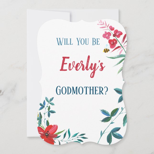 Invitación Plantas Florales Azules y Rojas (Anverso)