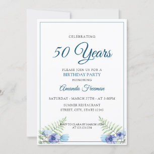 Invitación Plantas modernas azules y blancas: Nacimiento mate