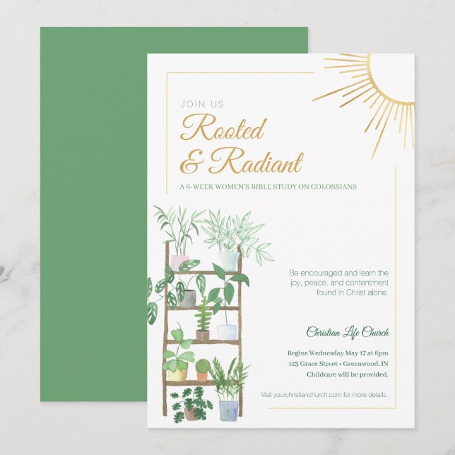 Invitación Plantas Potadas acuarela estudio de la biblia feme (Anverso / Reverso)