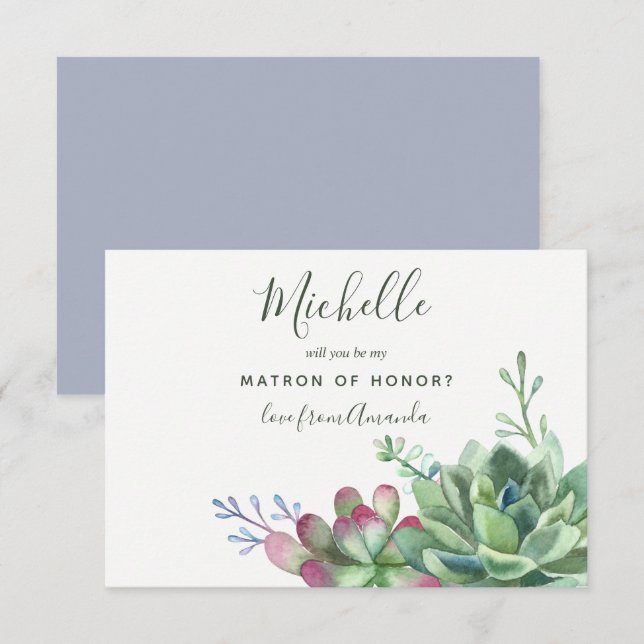 Invitación Plantas suculentas ¿Serás mi madrina de honor? (Anverso / Reverso)