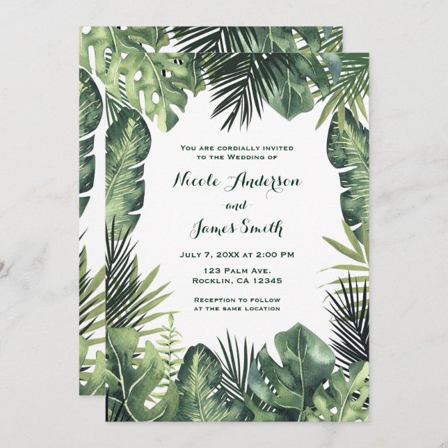 Invitación Plantas Tropicales Botánicas Hojas Verdes Boda (Anverso / Reverso)