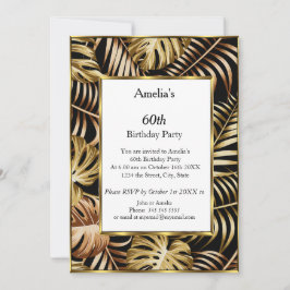 Invitación Plantas tropicales de oro Fiesta de cumpleaños bla