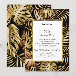 Invitación Plantas tropicales de oro Fiesta de cumpleaños bla