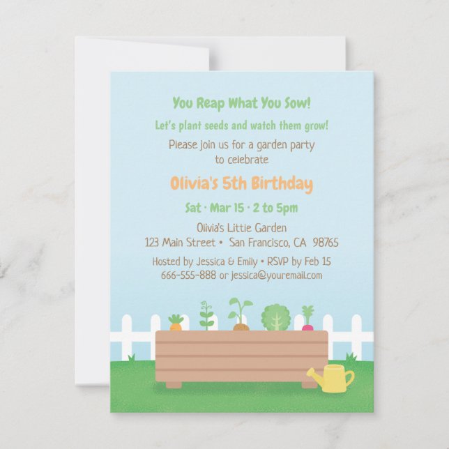 Invitación Planter Box Kids Jardín Fiesta de cumpleaños (Anverso)