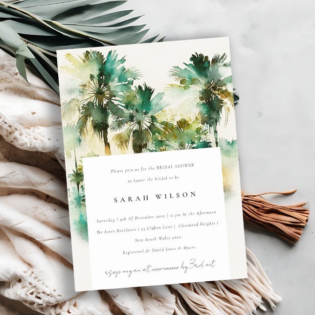 Invitación Plástico tropical verde Palm Tree Bridal Shower (Subido por el creador)