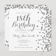 Plata 18 cumpleaños Purpurina de Faux Confetti Whi