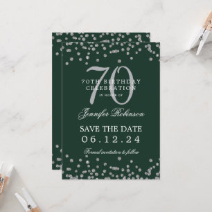 Invitación Plata 70 cumpleaños Fecha de reserva Detalles Verd