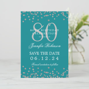 Invitación Plata 80 Cumpleaños Guardar fecha Detalles Turques