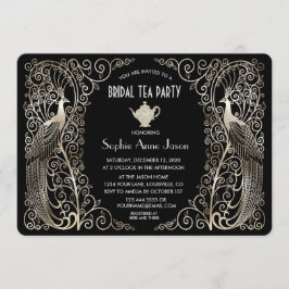 Invitación Plata Art Deco Peacocks Bridal Shower Tea Fiesta
