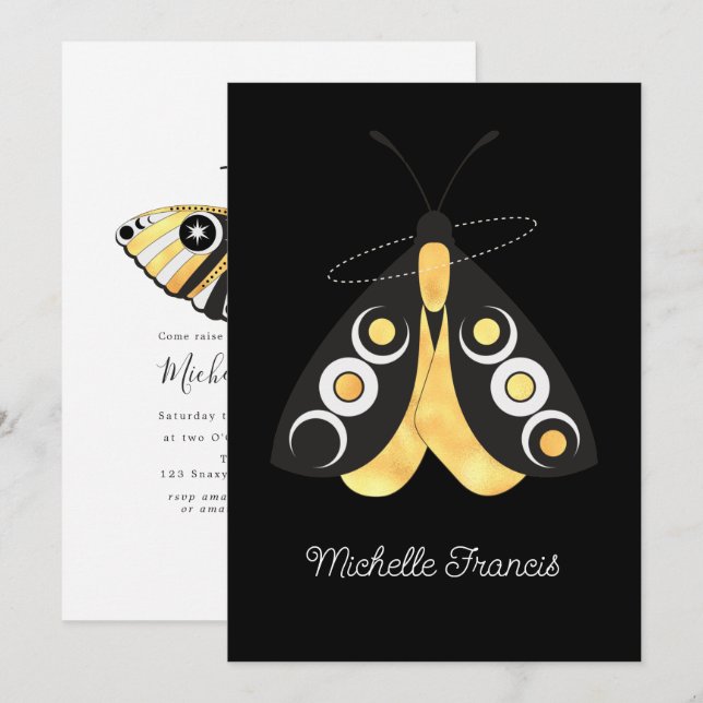 Invitación Plata astro celestial y poliéster de oro (Anverso / Reverso)