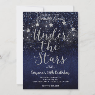 Invitación Plata Azul Bajo Las Estrellas Dulce Noche Starry 1