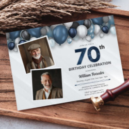 Invitación Plata Azul Blanco y Negro 70 cumpleaños 2 foto