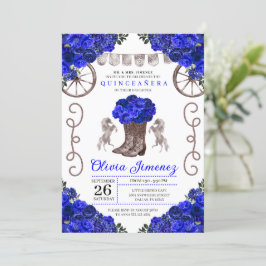 Invitación Plata Azul Charra Ranchero Boots Quinceanera